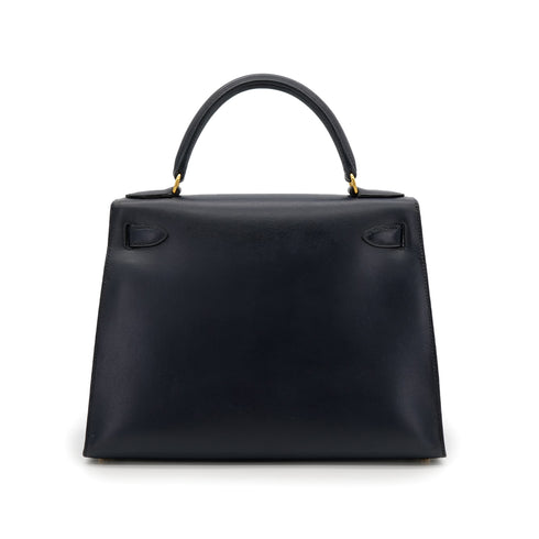 HERMES KELLY 28 SELLIER BLUE INDIGO BOXCALF HAND SHOULDER BAG □C GHW 90301712 - PURPOSE