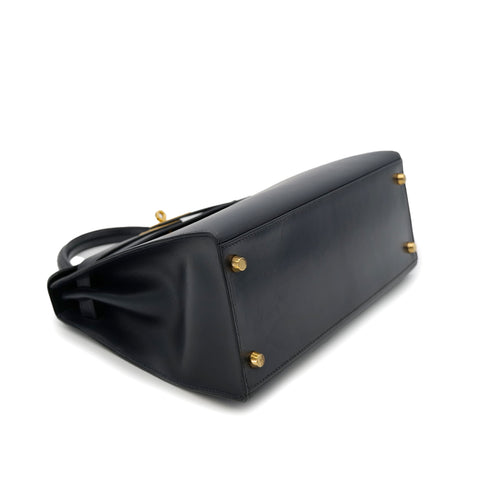 HERMES KELLY 28 SELLIER BLUE INDIGO BOXCALF HAND SHOULDER BAG □C GHW 90301712 - PURPOSE
