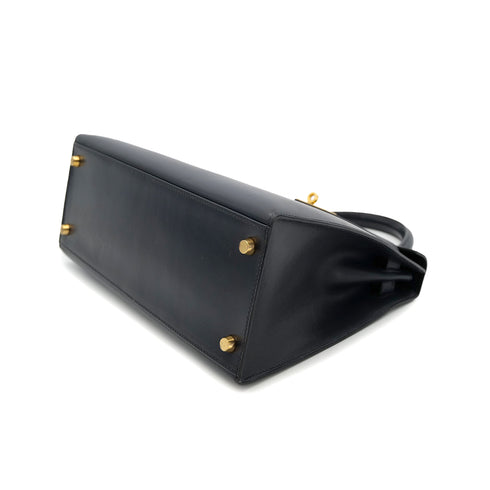 HERMES KELLY 28 SELLIER BLUE INDIGO BOXCALF HAND SHOULDER BAG □C GHW 90301712 - PURPOSE