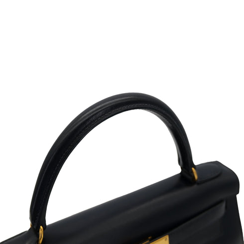 HERMES KELLY 28 SELLIER BLUE INDIGO BOXCALF HAND SHOULDER BAG □C GHW 90301712 - PURPOSE