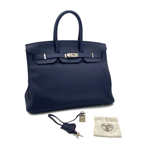HERMES BIRKIN 35 VERSO BLUE NUIT ROSE PURPLE TAURILLON CLEMENCE HAND BAG A SHW 90301713 - PURPOSE