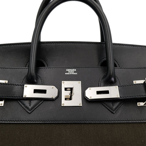 HERMES HAUT A COURROIES 40 BLACK VERT MAQUIS EVERCOLOR TOILE OFFICIER HAND BAG Z SHW 90301717 - PURPOSE