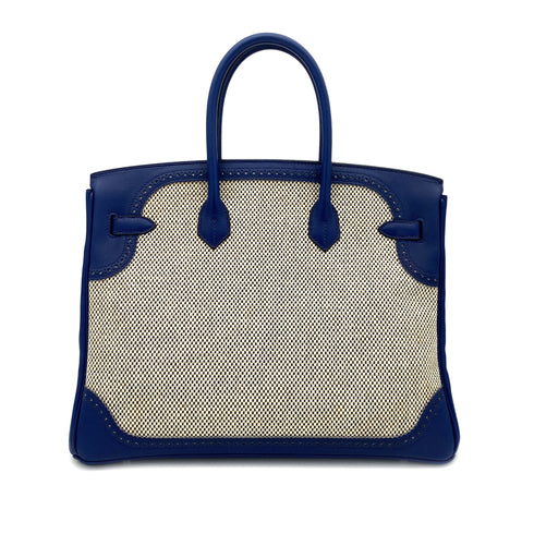 HERMES BIRKIN 35 GHILLIES BLUE SAPHIR SWIFT TOILE H HAND BAG R SHW 90301720 - PURPOSE
