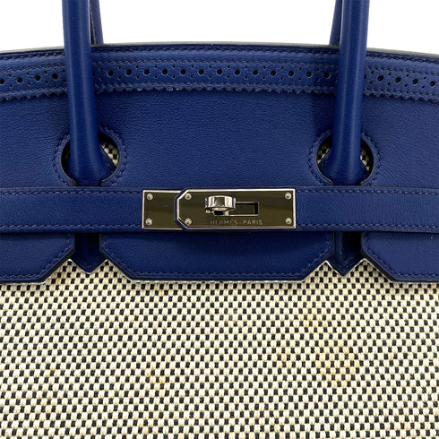 HERMES BIRKIN 35 GHILLIES BLUE SAPHIR SWIFT TOILE H HAND BAG R SHW 90301720 - PURPOSE