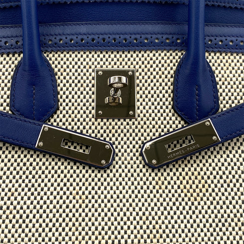 HERMES BIRKIN 35 GHILLIES BLUE SAPHIR SWIFT TOILE H HAND BAG R SHW 90301720 - PURPOSE