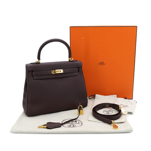HERMES KELLY 25 RETOURNE ROUGE SELLIER TOGO HAND SHOULDER BAG B GHW 90301725 - PURPOSE