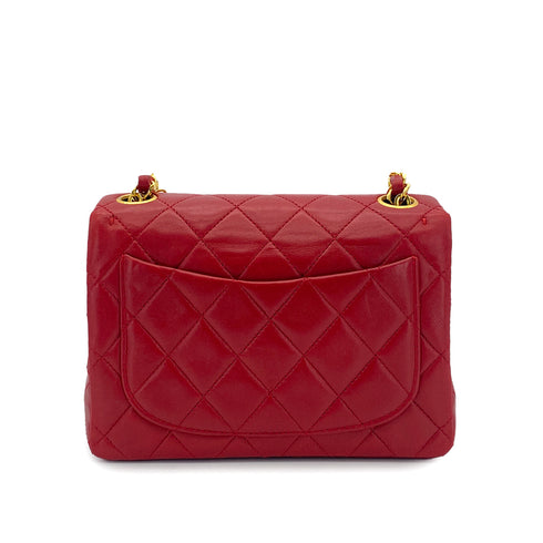 CHANEL VINTAGE MINI SQUARE 17 CHAIN SHOULDER BAG RED LAMB SKIN 90301726 - PURPOSE