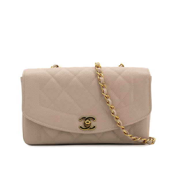 CHANEL VINTAGE DIANA SMALL CHAIN SHOULDER BAG PINK BEIGE CAVIAR SKIN 90301733 - PURPOSE