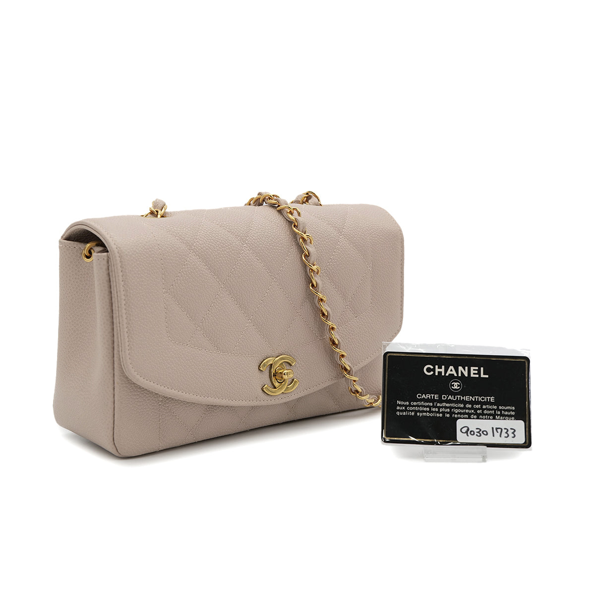 CHANEL VINTAGE DIANA SMALL CHAIN SHOULDER BAG PINK BEIGE CAVIAR SKIN 90301733