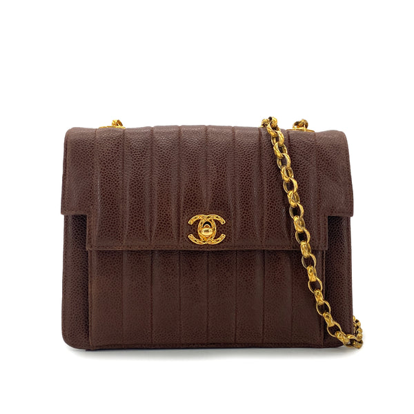 CHANEL VINTAGE MADEMOISELLE BIJOU CHAIN SHOULDER BAG BROWN CAVIAR SKIN 90301734 - PURPOSE