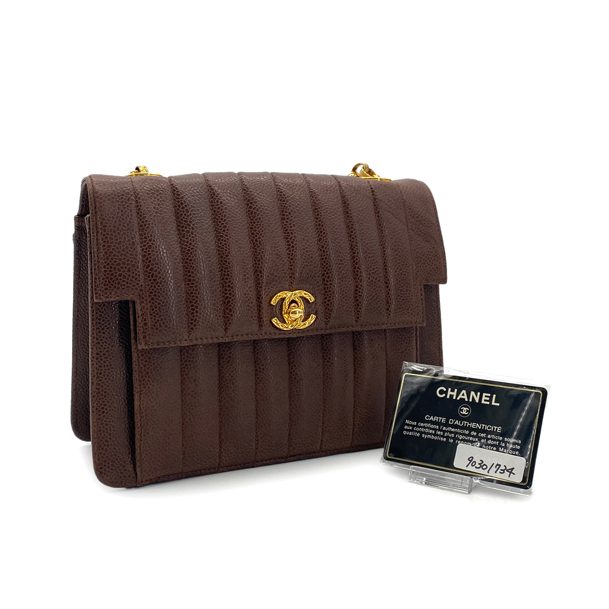 CHANEL VINTAGE MADEMOISELLE BIJOU CHAIN SHOULDER BAG BROWN CAVIAR SKIN 90301734