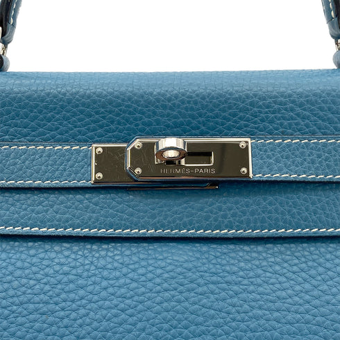 HERMES KELLY 28 RETOURNE BLUE JEAN TAURILLON CLEMENCE HAND SHOULDER BAG □J SHW 90301735 - PURPOSE