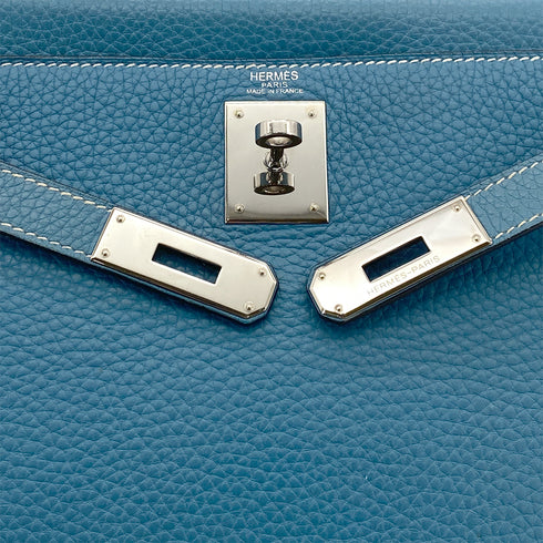 HERMES KELLY 28 RETOURNE BLUE JEAN TAURILLON CLEMENCE HAND SHOULDER BAG □J SHW 90301735 - PURPOSE