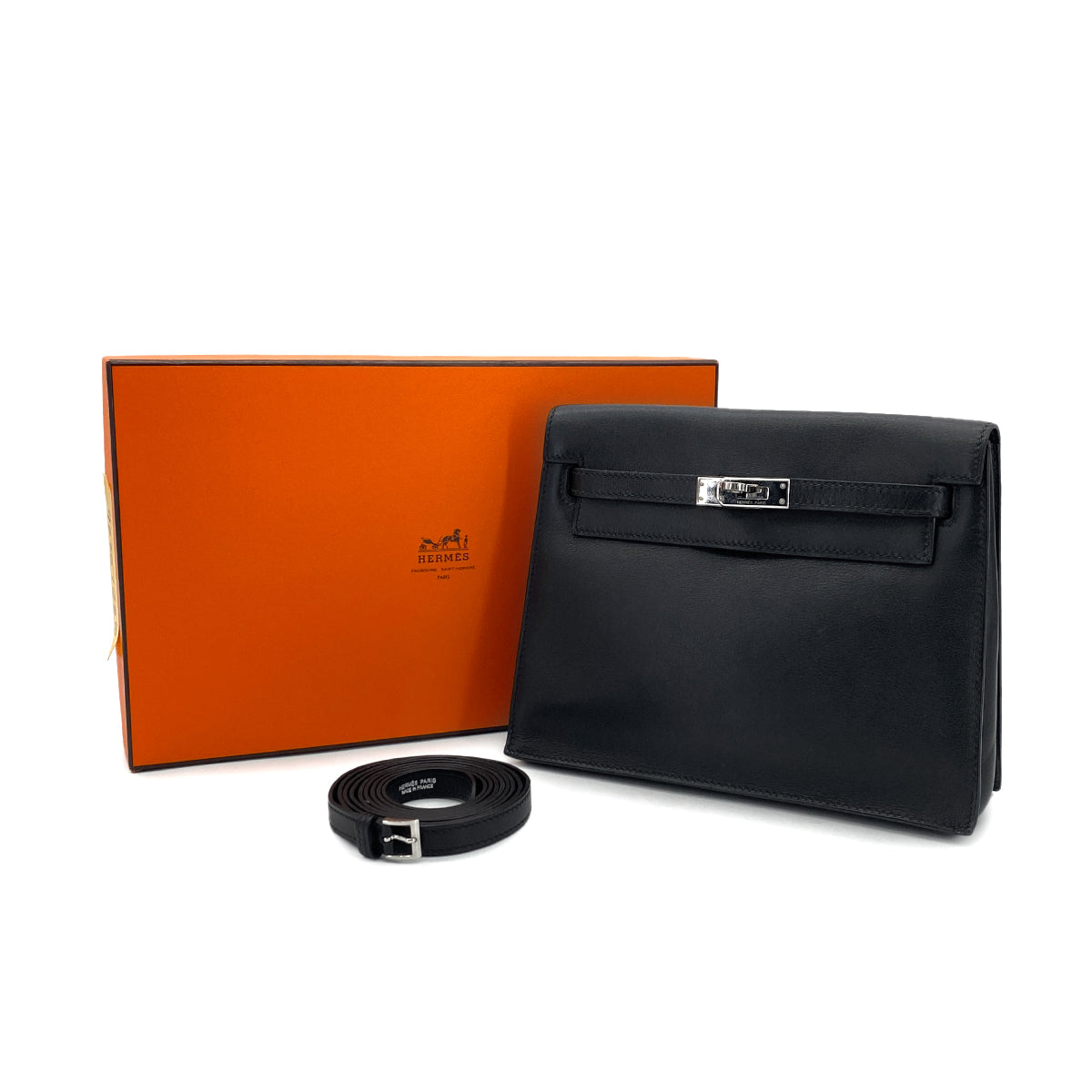 HERMES KELLY DANCE BLACK EVERCOLOR SHOULDER BAG □K SHW 90301737