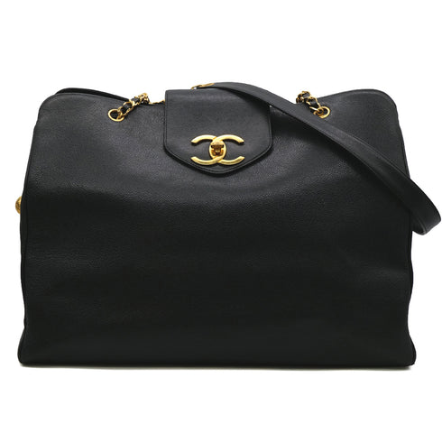 CHANEL VINTAGE SUPER MODEL BIG COCO CHAIN TOTE BAG BLACK CAVIAR SKIN 90301739 - PURPOSE