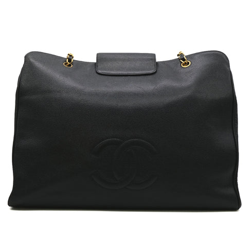 CHANEL VINTAGE SUPER MODEL BIG COCO CHAIN TOTE BAG BLACK CAVIAR SKIN 90301739 - PURPOSE