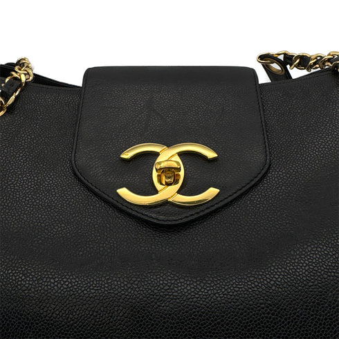 CHANEL VINTAGE SUPER MODEL BIG COCO CHAIN TOTE BAG BLACK CAVIAR SKIN 90301739 - PURPOSE