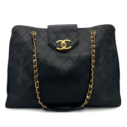 CHANEL VINTAGE SUPER MODEL BICOLORE CHAIN TOTE BAG BLACK LEATHER 90301740 - PURPOSE