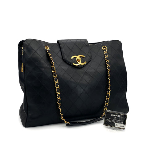 CHANEL VINTAGE SUPER MODEL BICOLORE CHAIN TOTE BAG BLACK LEATHER 90301740 - PURPOSE