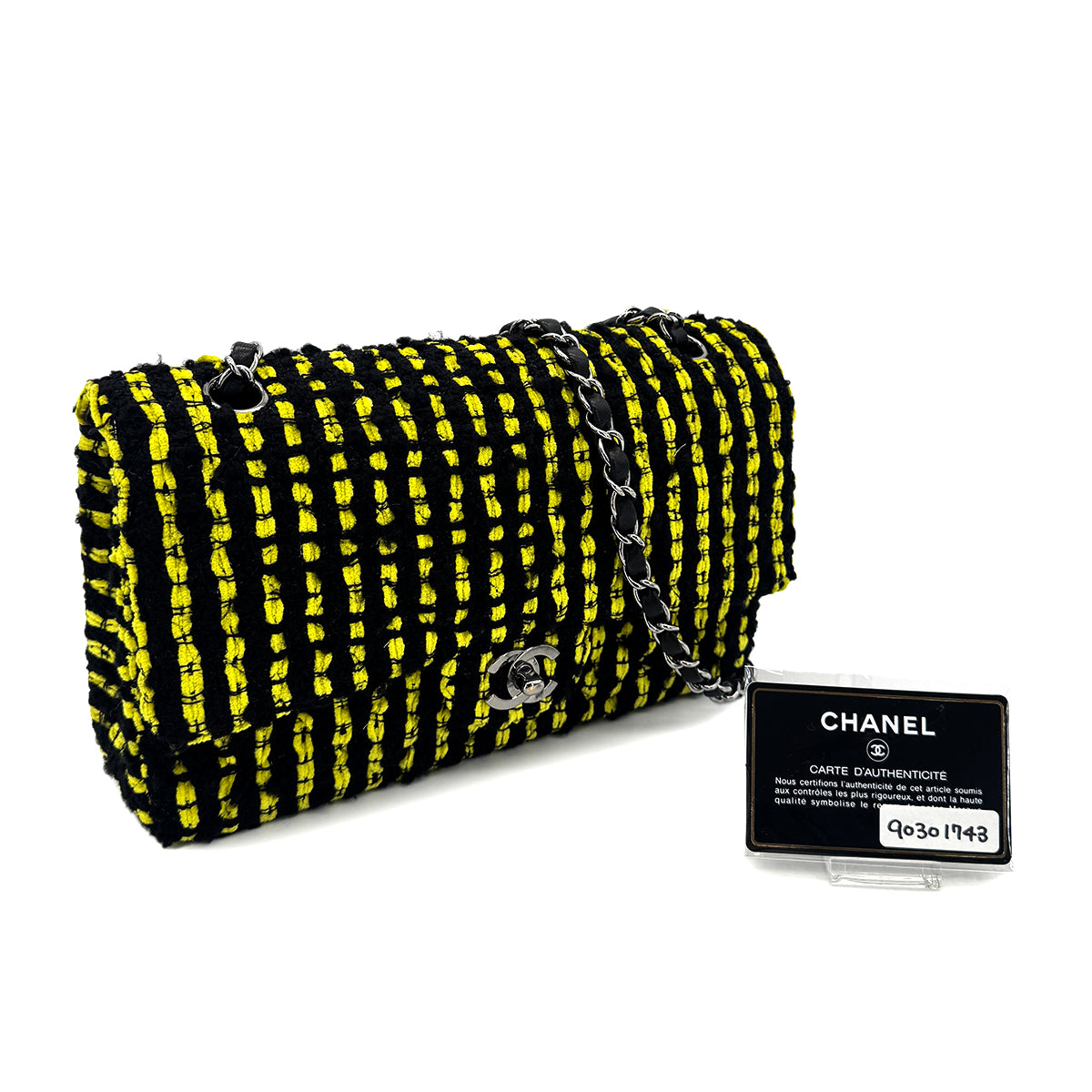 CHANEL MATELASSE CHAIN SHOULDER BAG BLACK YELLOW TWEED 90301743