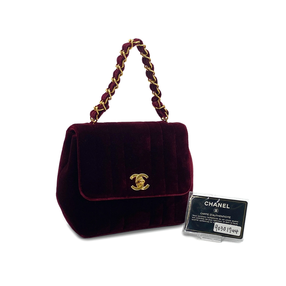 CHANEL VINTAGE MADEMOISELLE HAND BAG BORDEAUX VELOR 90301744