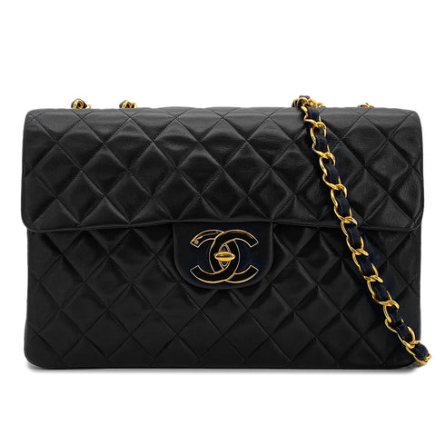 CHANEL VINTAGE MAXI MATELASSE 34 CHAIN SHOULDER BAG BLACK LAMB SKIN 90301745 - PURPOSE