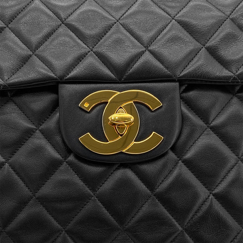 CHANEL VINTAGE MAXI MATELASSE 34 CHAIN SHOULDER BAG BLACK LAMB SKIN 90301745 - PURPOSE