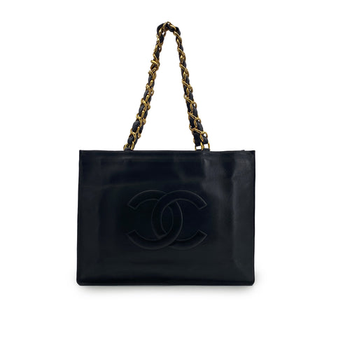CHANEL VINTAGE BIG COCO CHAIN TOTE BAG BLACK LAMB SKIN 90301751 - PURPOSE