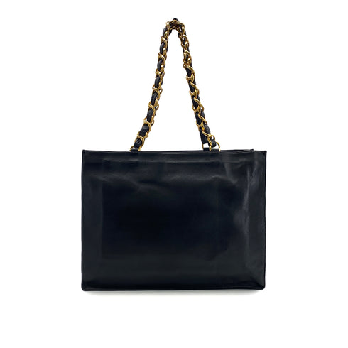 CHANEL VINTAGE BIG COCO CHAIN TOTE BAG BLACK LAMB SKIN 90301751 - PURPOSE