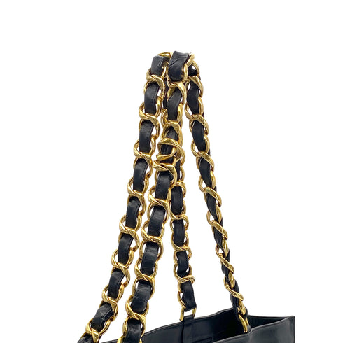 CHANEL VINTAGE BIG COCO CHAIN TOTE BAG BLACK LAMB SKIN 90301751 - PURPOSE