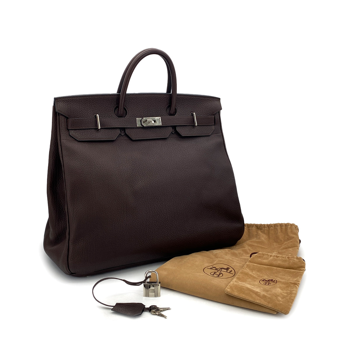 HERMES HAUT A COURROIES 45 CHOCOLAT TOGO HAND BAG □C SHW 90301846