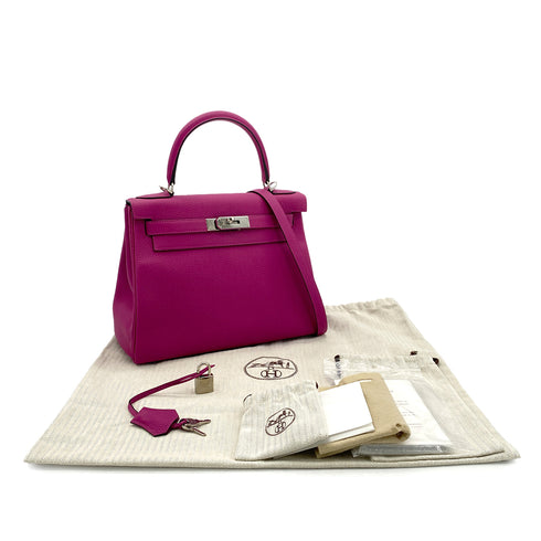 HERMES KELLY 28 RETOURNE ROSE PURPLE TOGO HAND SHOULDER BAG C SHW 90301847 - PURPOSE