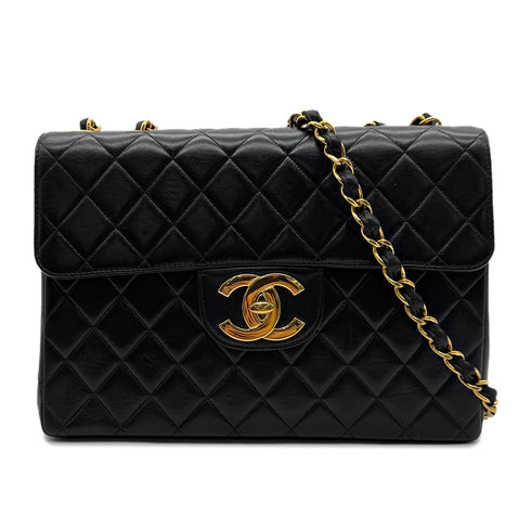 CHANEL VINTAGE JUMBO MATELASSE 30 CHAIN SHOULDER BAG BLACK LAMB SKIN 90302177 - PURPOSE