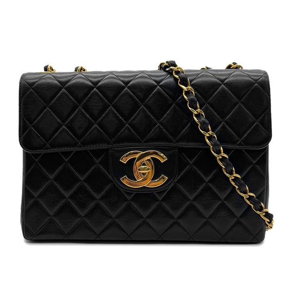 CHANEL VINTAGE JUMBO MATELASSE 30 CHAIN SHOULDER BAG BLACK LAMB SKIN 90302177 - PURPOSE