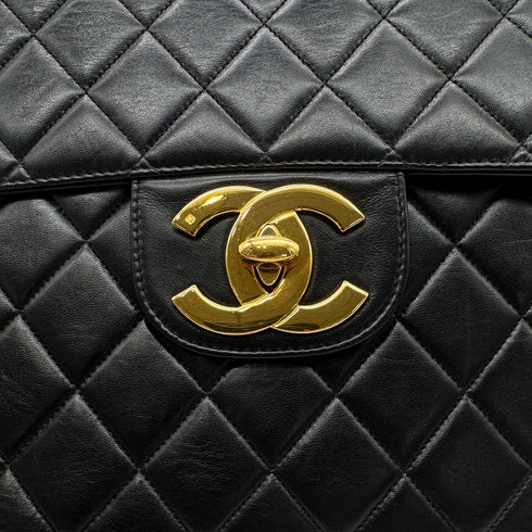 CHANEL VINTAGE JUMBO MATELASSE 30 CHAIN SHOULDER BAG BLACK LAMB SKIN 90302177 - PURPOSE