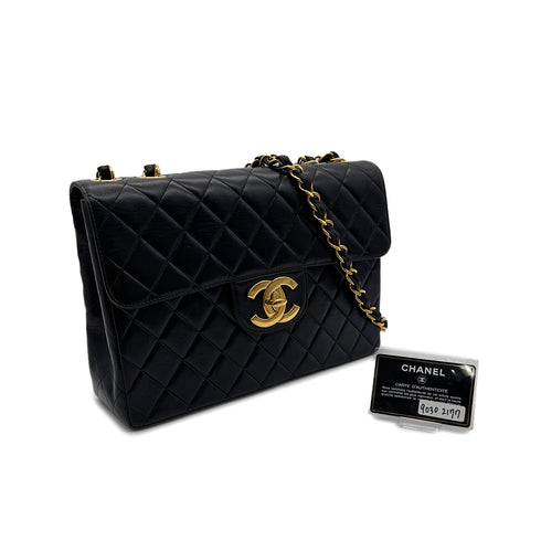 CHANEL VINTAGE JUMBO MATELASSE 30 CHAIN SHOULDER BAG BLACK LAMB SKIN 90302177 - PURPOSE