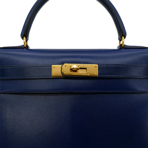 HERMES KELLY 28 SELLIER BLUE ROY BOXCALF HAND SHOULDER BAG 〇Y GHW 90302180 - PURPOSE