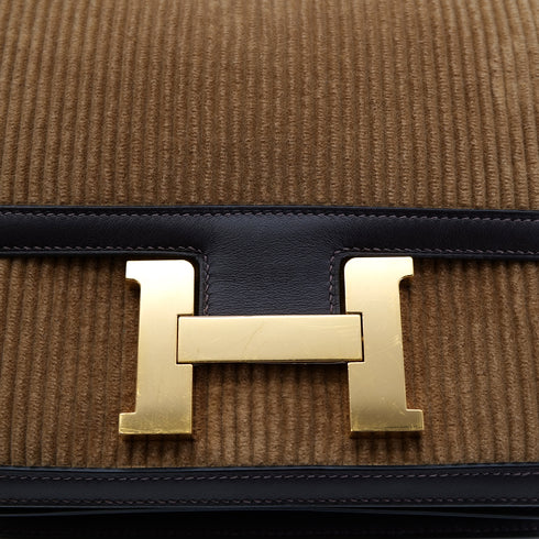 HERMES CONSTANCE 23 TABAC CAMEL EBENE CORDUROY SWIFT SHOULDER BAG D GHW 90302183 - PURPOSE