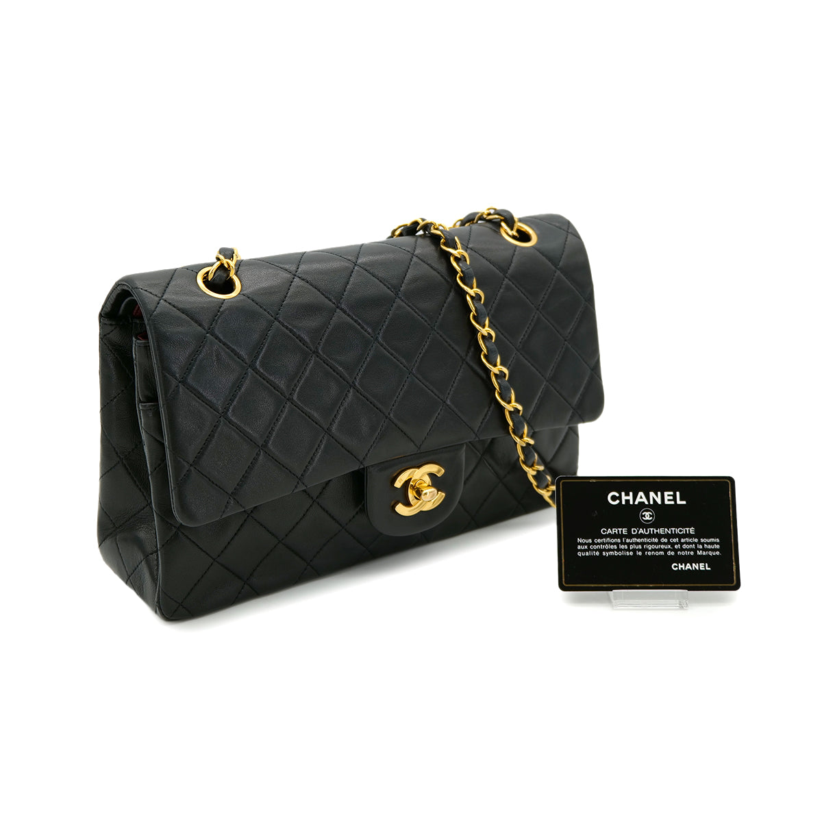 CHANEL VINTAGE CLASSIC FLAP MEDIUM CHAIN SHOULDER BAG BLACK LAMB SKIN 90302186