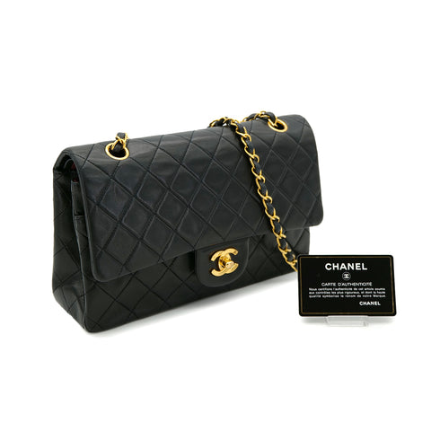CHANEL VINTAGE CLASSIC FLAP MEDIUM CHAIN SHOULDER BAG BLACK LAMB SKIN 90302186 - PURPOSE