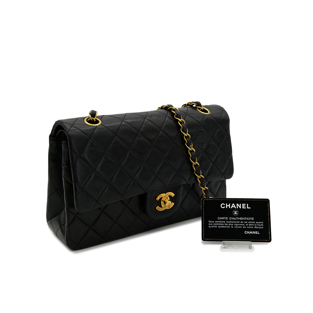 CHANEL VINTAGE CLASSIC FLAP MEDIUM CHAIN SHOULDER BAG BLACK LAMB SKIN 90302190