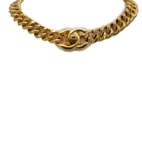 CHANEL VINTAGE NECKLACE CHOKER TURN LOCK GOLD ACCESSORY 96P 90302193 - PURPOSE
