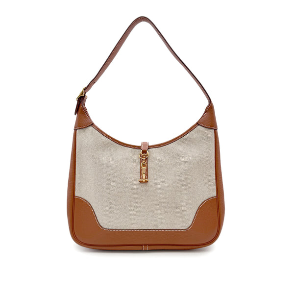 HERMES TRIM 31 FAUVE TOGO TOILE H SHOULDER BAG □F GHW 90302332 - PURPOSE