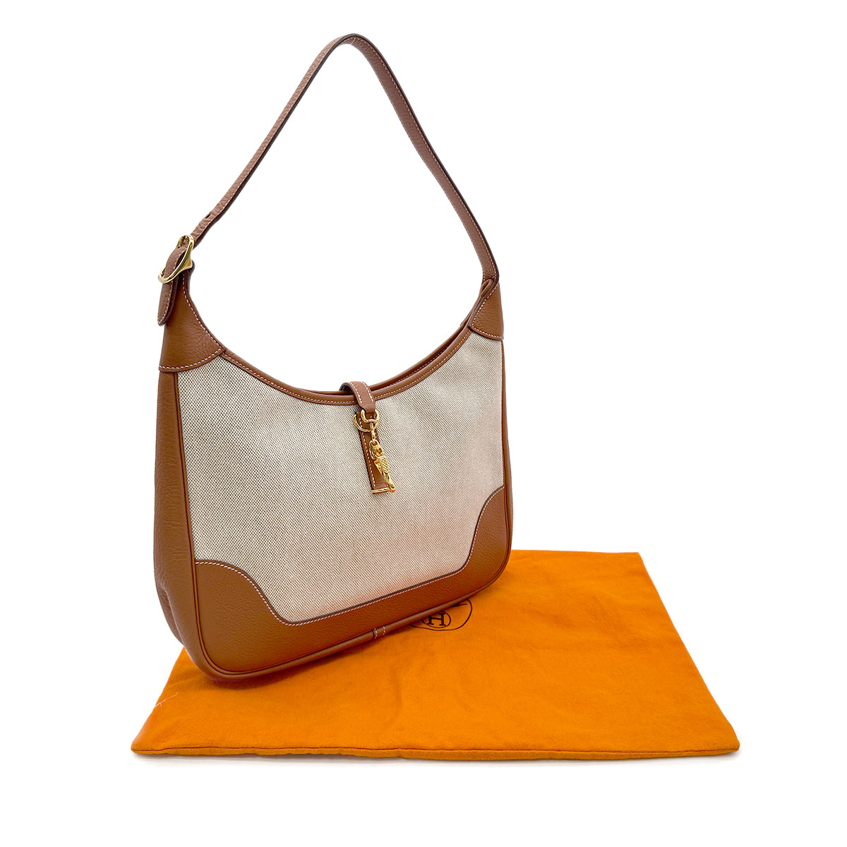 HERMES TRIM 31 FAUVE TOGO TOILE H SHOULDER BAG □F GHW 90302332