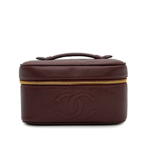 CHANEL VINTAGE VANITY HAND BAG BURGUNDY CAVIAR SKIN 90302334