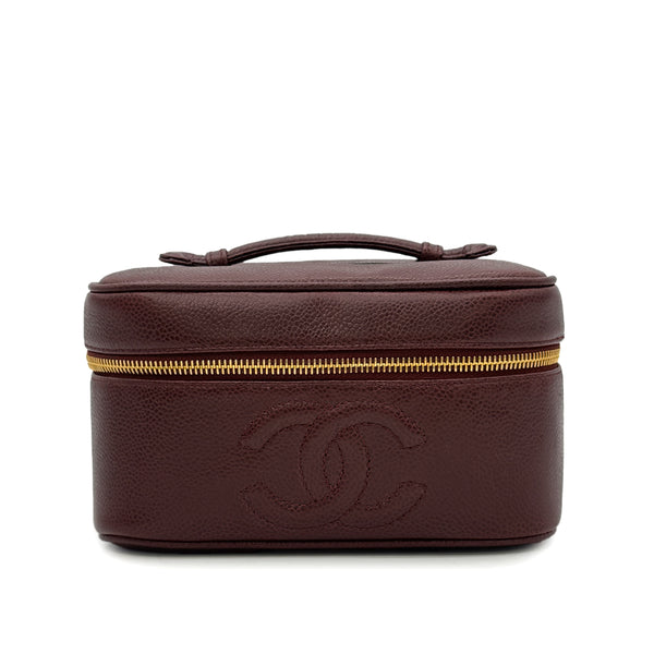CHANEL VINTAGE VANITY HAND BAG BURGUNDY CAVIAR SKIN 90302334
