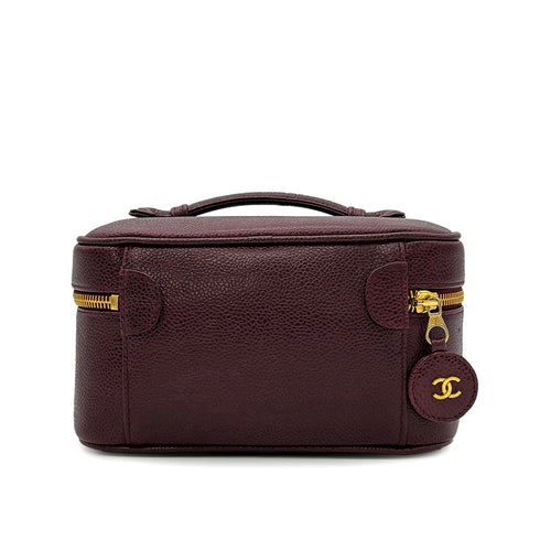 CHANEL VINTAGE VANITY HAND BAG BURGUNDY CAVIAR SKIN 90302334