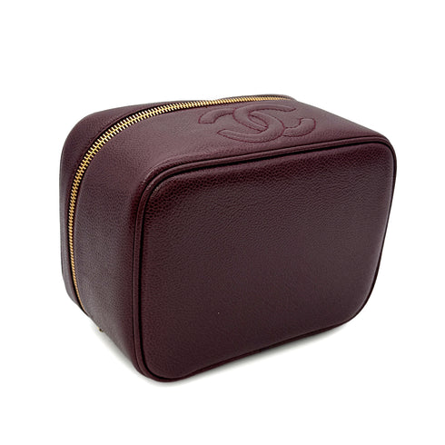 CHANEL VINTAGE VANITY HAND BAG BURGUNDY CAVIAR SKIN 90302334
