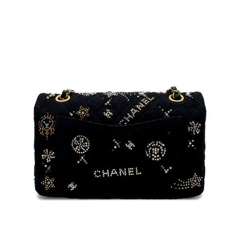 CHANEL MATELASSE CHAIN SHOULDER BAG BLACK TWEED BEADS RHINESTONE 90302336 - PURPOSE