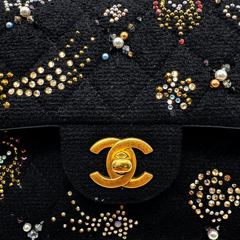 CHANEL MATELASSE CHAIN SHOULDER BAG BLACK TWEED BEADS RHINESTONE 90302336 - PURPOSE